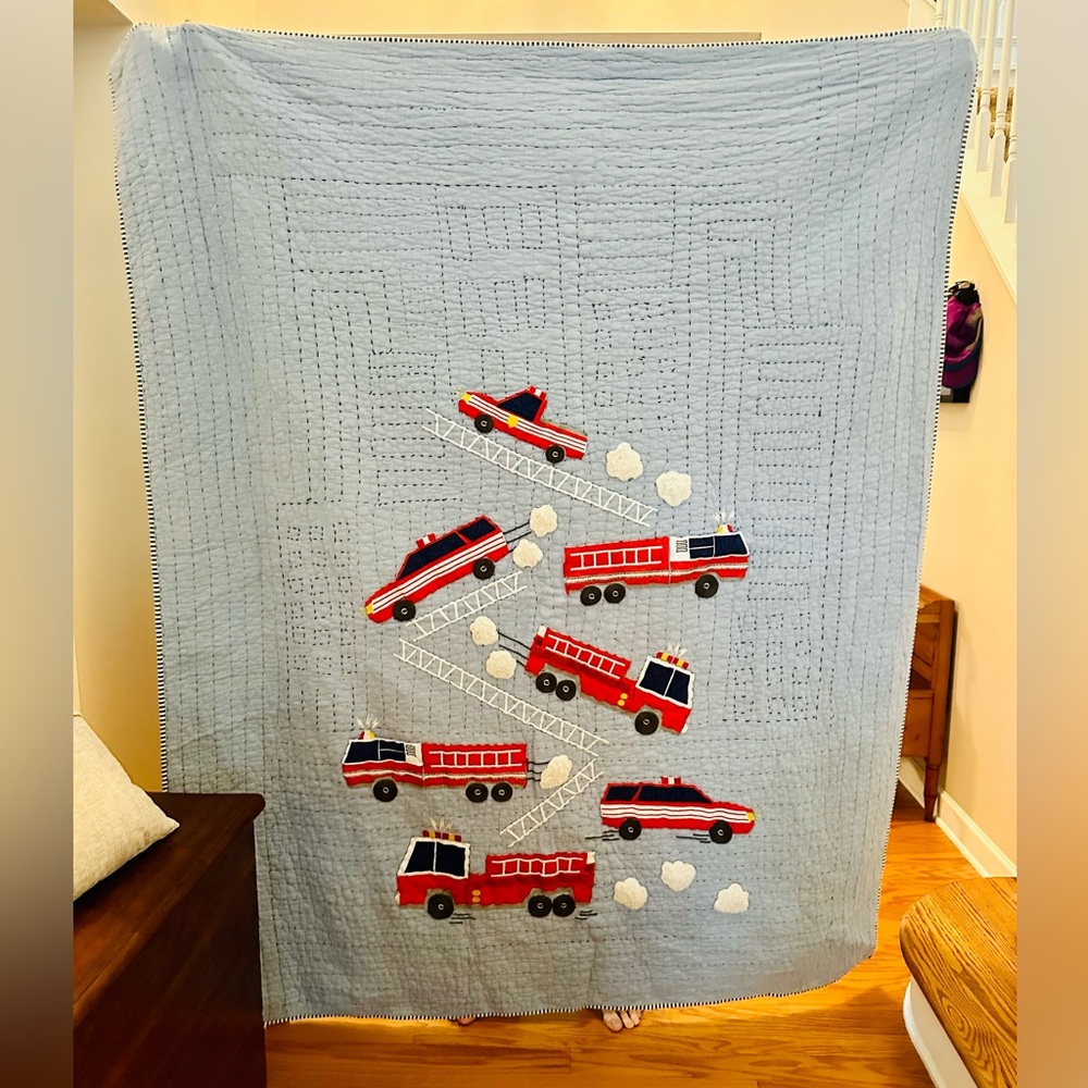 Pottery Barn Kids Fire Truck Quilt / Comforter and Sham